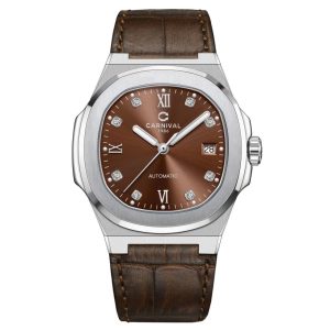Đồng hồ nam chính hãng Carnival 8160 8160G dây da máy cơ Seiko NH35A mặt kính sapphire size 41mm