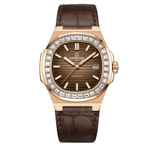 Đồng hồ nam chính hãng Carnival 8108 8108G dây da máy cơ mặt kính sapphire nguyên khối size 41mm