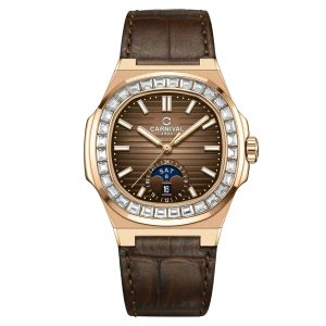Đồng hồ nam chính hãng Carnival 8110 8110G máy cơ dây da mặt kính sapphire nguyên khối size 41mm