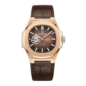 Đồng hồ nam chính hãng Carnival 8128 8128G dây da bản trơn máy cơ mặt kính sapphire size 40mm