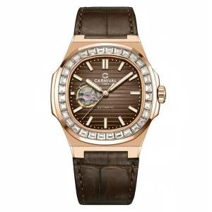 Đồng hồ nam chính hãng Carnival 8128 8128G dây da máy cơ mặt kính sapphire nguyên khối size 40mm