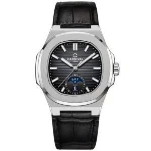 Đồng hồ nam chính hãng Carnival 8110 8110G Nautilus vỏ trắng mặt trơn dây da mặt kính sapphire