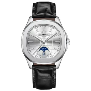 Đồng hồ nam chính hãng Carnival 8113 8113G Aquanaut mặt trơn vỏ trắng dây da máy cơ size 41mm
