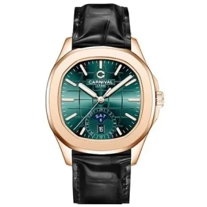 Đồng hồ nam chính hãng Carnival 8113 8113G Aquanaut mặt trơn vỏ vàng dây da máy cơ size 41mm
