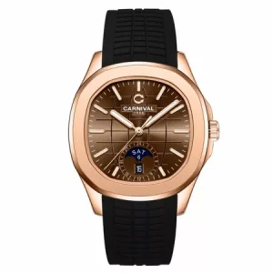 Đồng hồ nam chính hãng Carnival 8113 8113G Aquanaut vỏ vàng dây cao su máy cơ mặt kính sapphire