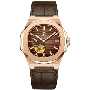 Đồng hồ nam chính hãng Carnival 8159 8159G dây da máy cơ mặt kính sapphire nguyên khối size 41mm