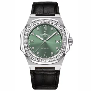 Đồng hồ nam chính hãng Carnival 8129 8129G dây da máy cơ mặt kính sapphire nguyên khối size 40mm