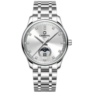 Đồng hồ nam chính hãng Carnival 8105 8105G vỏ trắng dây thép máy cơ mặt kính sapphire nguyên khối