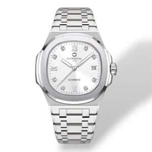 Đồng hồ nam chính hãng Carnival 8160 8160G dây thép vỏ trắng máy cơ Seiko NH35A mặt kính sapphire