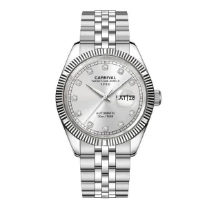 Đồng hồ nam chính hãng Carnival 8131 8131G datejust dây thép mặt kính sapphire nguyên khối size 41mm