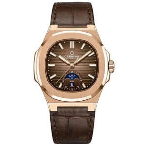 Đồng hồ nam chính hãng Carnival 8110 8110G Nautilus mặt trơn dây da mặt kính sapphire size 41mm