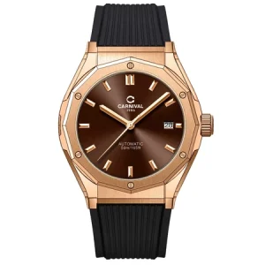 Đồng hồ nam chính hãng Carnival 8168 8168G vỏ vàng dây cao su máy cơ mặt kính sapphire size 42mm