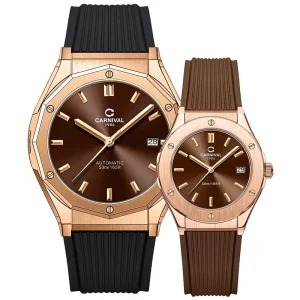 Đồng hồ đôi nam nữ chính hãng Carnival 8168 8168L 8168 8168G vỏ vàng máy cơ mặt kính sapphire