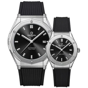 Đồng hồ đôi nam nữ chính hãng Carnival 8168 8168L 8168 8168G vỏ trắng máy cơ mặt kính sapphire